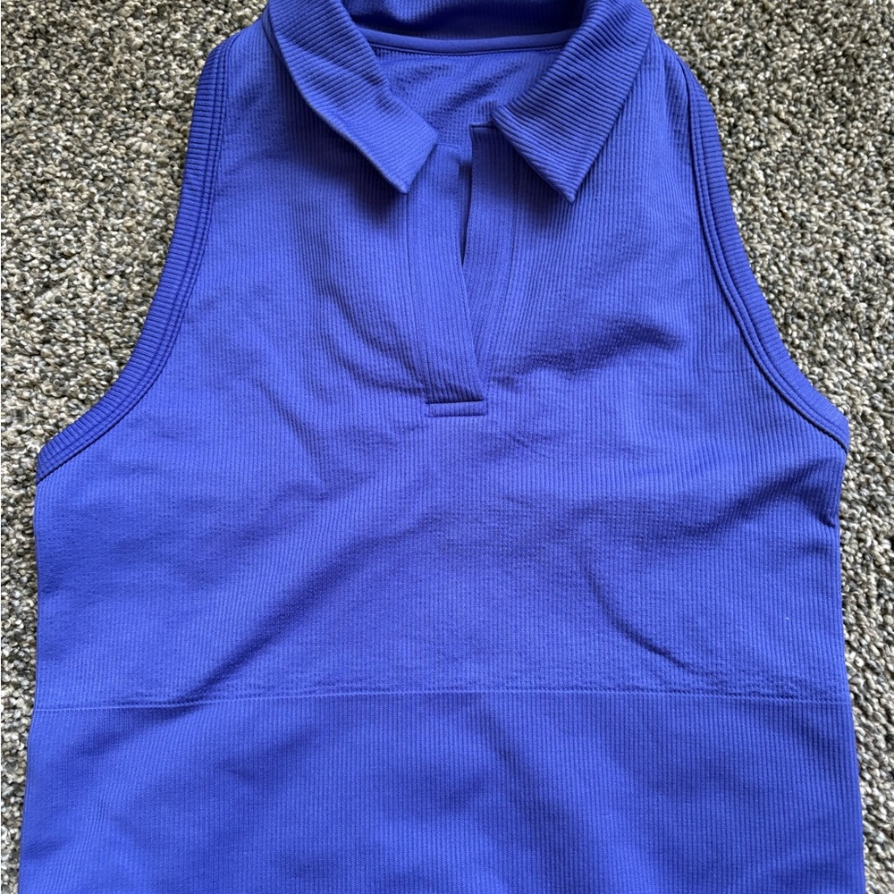 Athleta Sleeveless Ribbed Polo Tank in Electric Blue